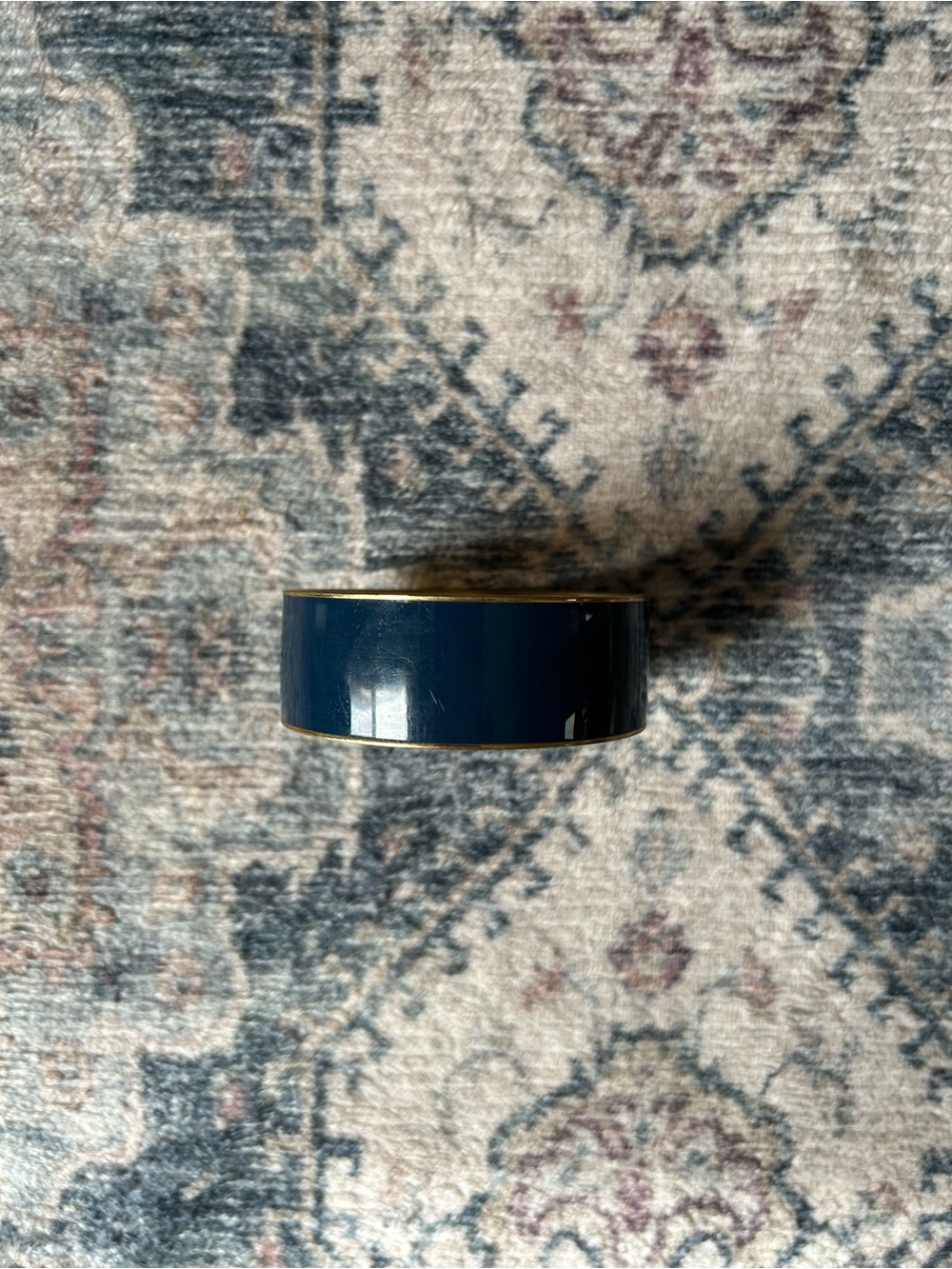 Vintage J.Crew Wide Navy Blue Enamel Cuff Gold Tone Rim Bangle Bracelet